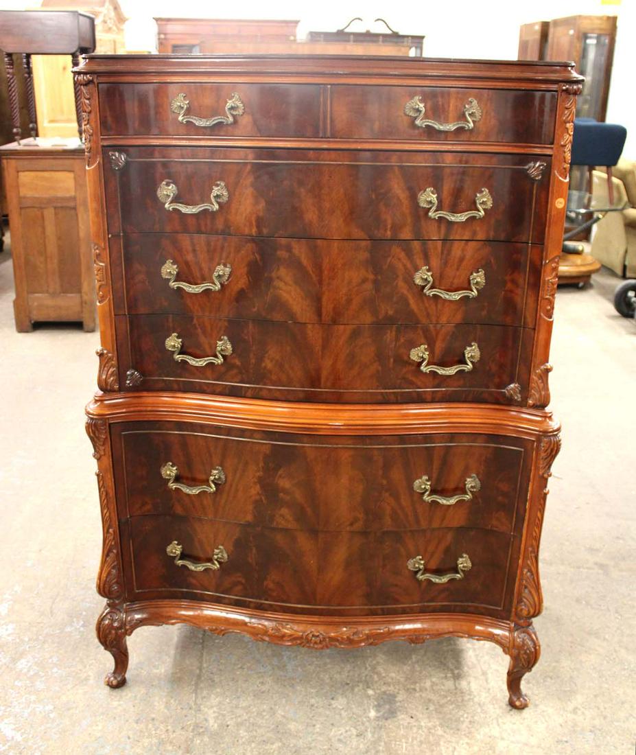 Vintage French carved burl mahogany 6 drawer high chest (1 of 6)