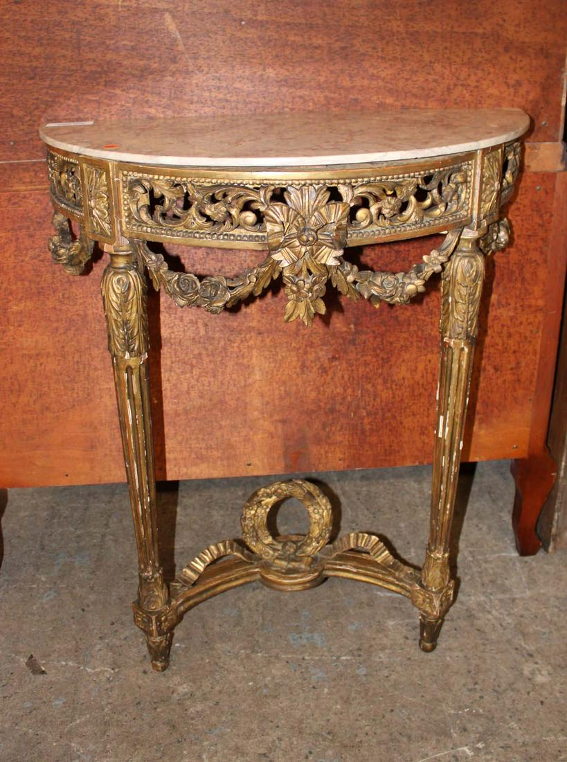 Antique French highly carved gold gilt marble top console, some finish loss (1 of 5)