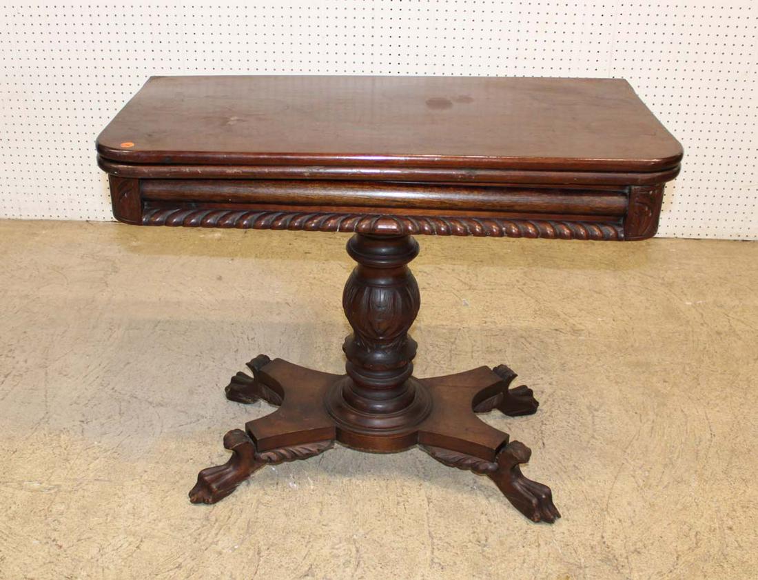 Antique empire mahogany paw foot flip top game table (1 of 4)