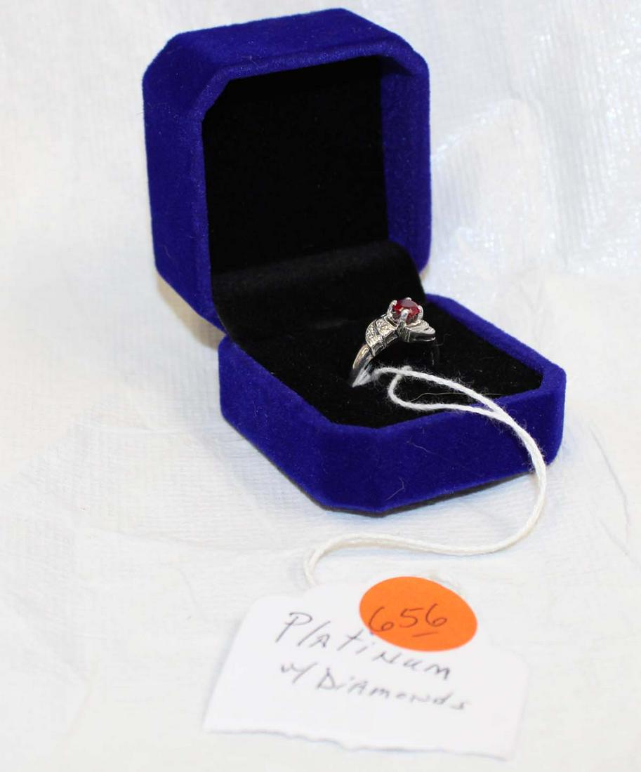 Platinum band with diamonds and ruby style stone ring size 5.5 (1 of 5)