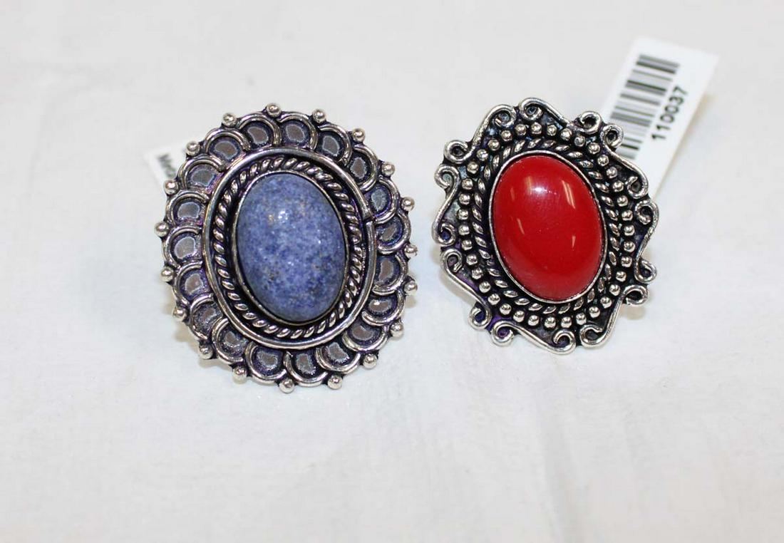 Group of 2 German silver rings with various stone style (1 of 2)
