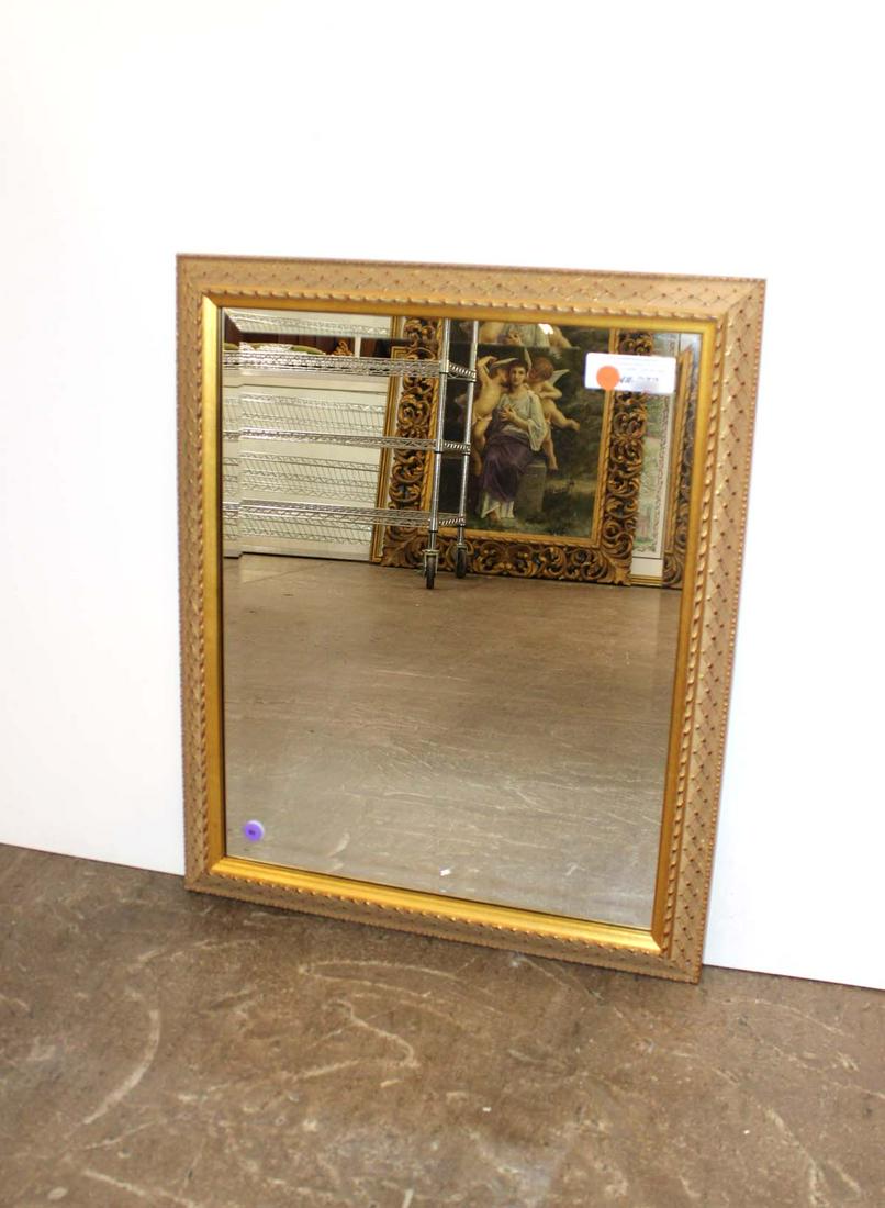 Carved fancy gold frame bevel glass mirror approx. 19" w x 24" h (1 of 3)