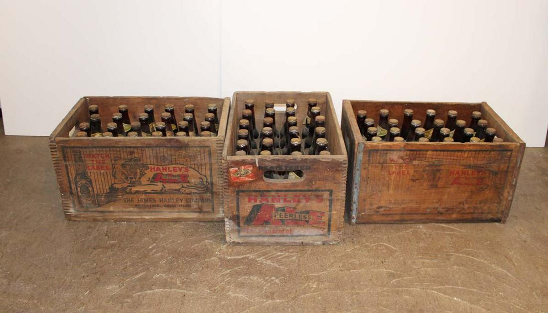 3 cases of Antique Hanley's beer in wooden dovetail crates approx 72 bottles (1 of 5)