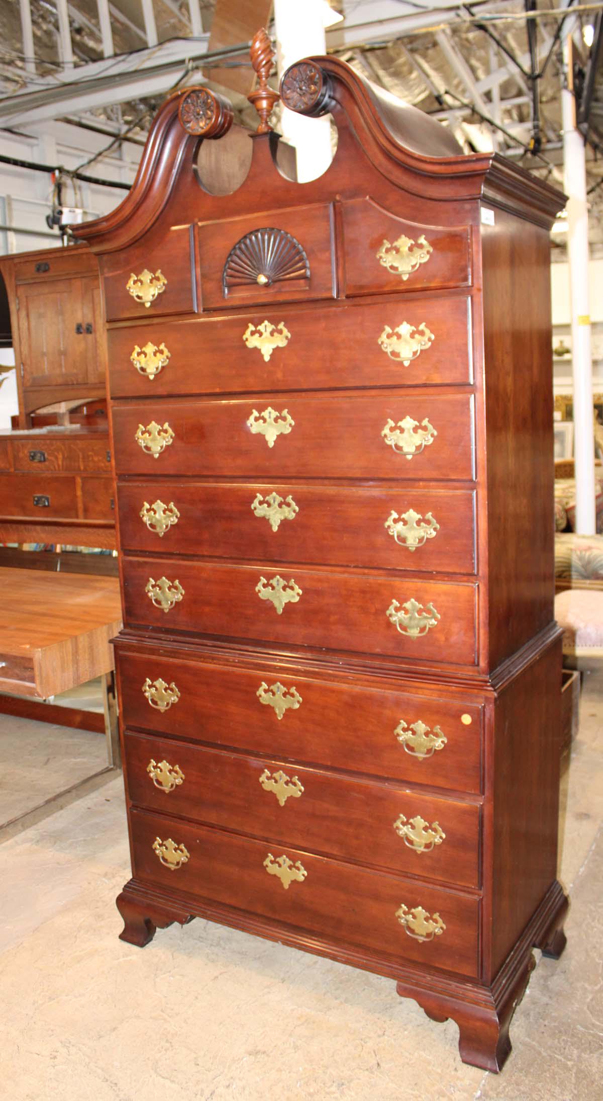 Statton Private Collection solid mahogany chest on chest with full bonnet top (1 of 4)