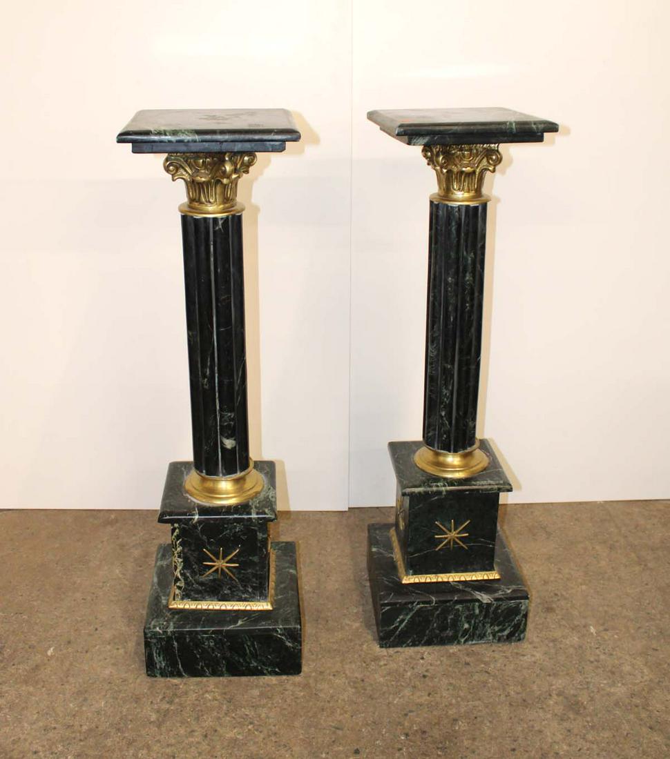 Pair of French style green marble and bronze pedestals (1 of 4)