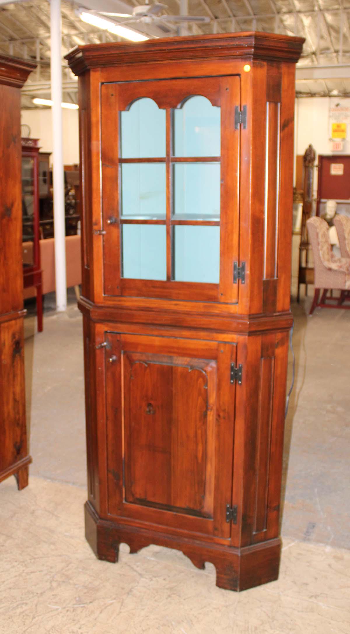 Quality bench made country pine 2 door lighted corner cabinet sold by Stephen Von Hohen (1 of 3)