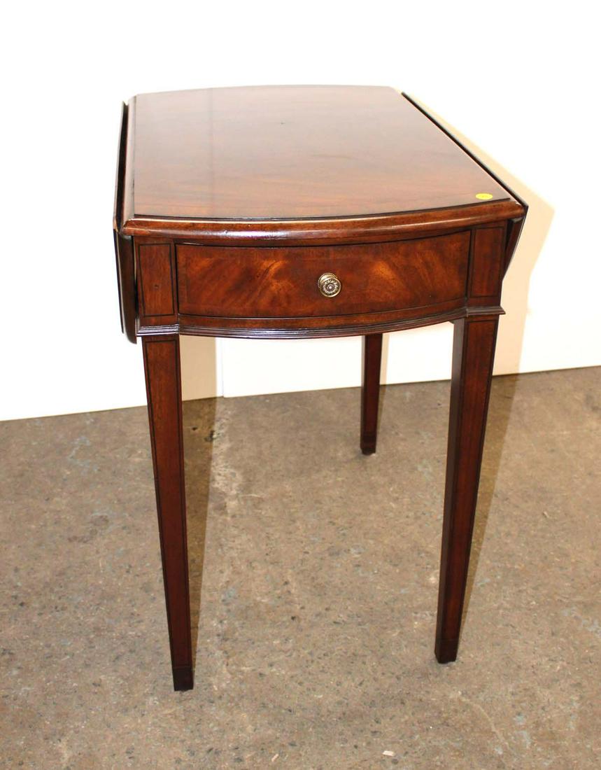 Quality burl mahogany tapered leg drop side Pembroke table with finish wear (1 of 6)