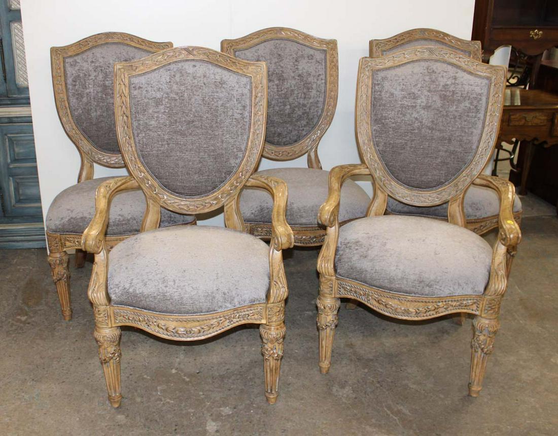 Set of 5 carved upholstered medallion back dining room chairs (1 of 3)