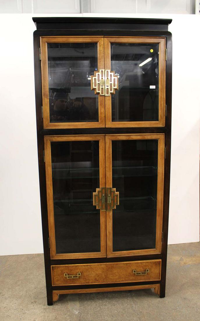 Century Furniture Asian Inspired burl walnut painted frame 4 door 1 drawer display cabinet (1 of 5)