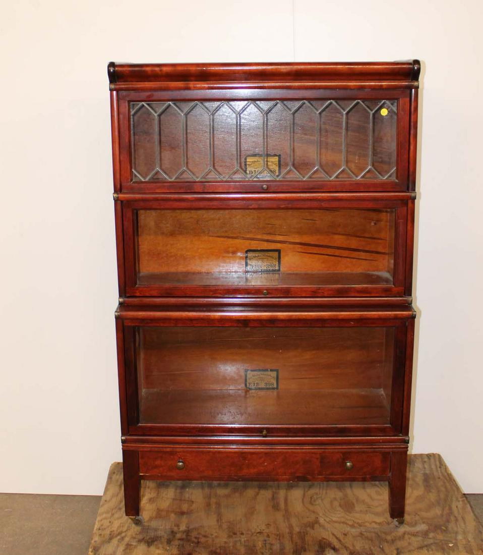 Nice Globe and Wernicke mahogany finish 3 stack bookcase with leaded glass front & matching numbers (1 of 7)
