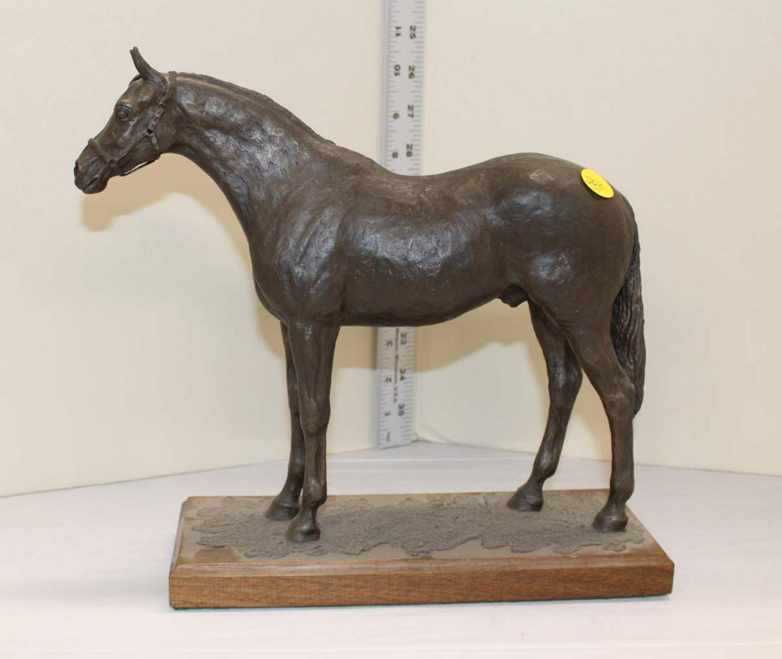 Bronze horse mounted on wooden base, unsigned, approx. 12" x 4" x 10" (1 of 7)