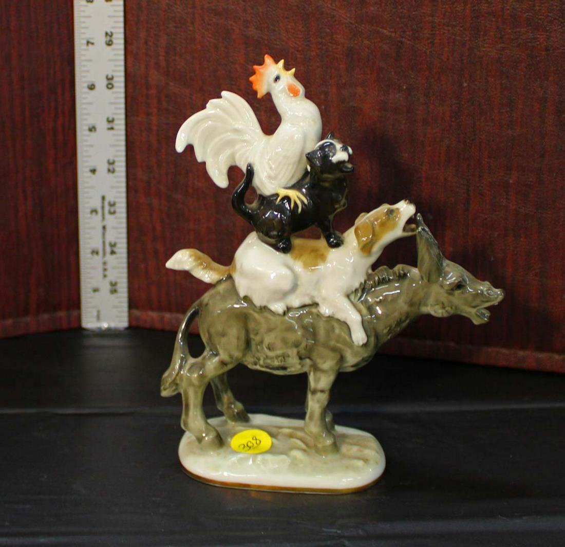 Lorenz Hutschnenreuther, Kunstabteilung, Germany porcelain figurine of donkey, dog, cat and rooster (1 of 5)