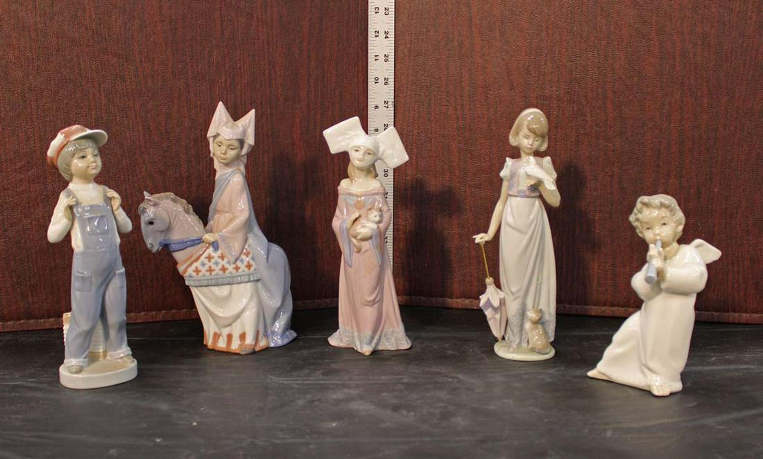 Vintage Lladro porcelain figurines, group lot of 5, boy, girl, angel,2  religious (1 of 4)