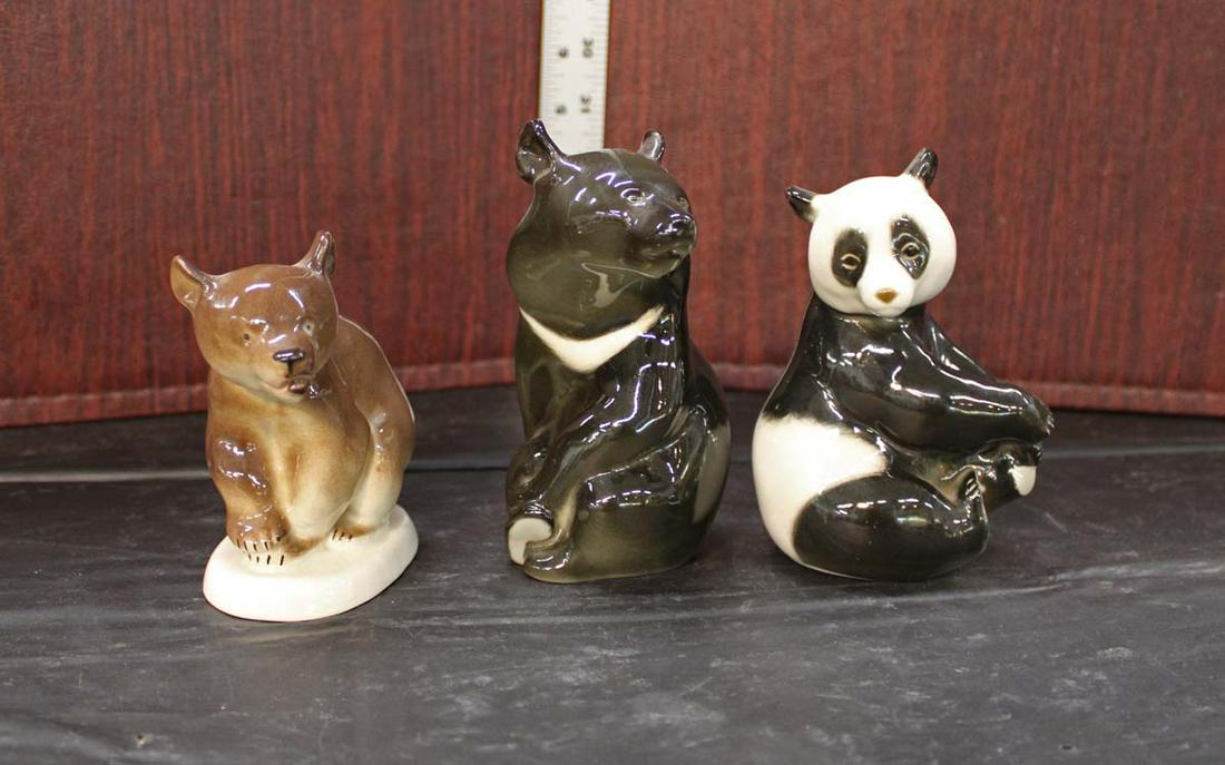 Vintage Lomonosov  made in USSR porcelain figurines (3) bears, one brown, one black and one panda (1 of 5)