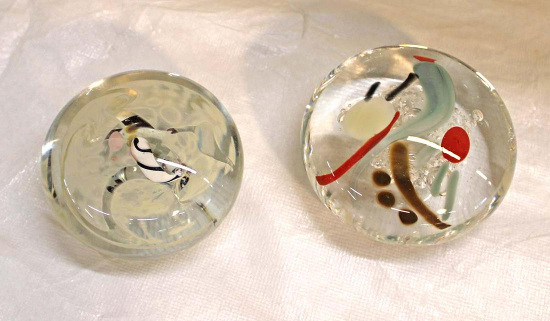 (2) Vintage hand blown art glass paperweights (1 of 3)