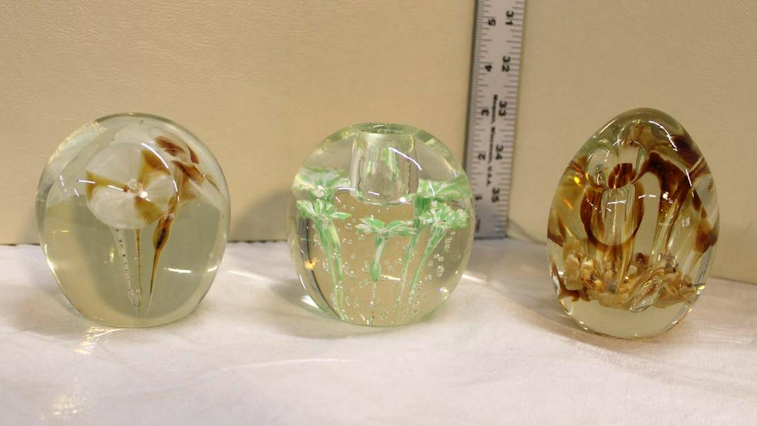 (3) Vintage hand blown art glass paperweights (1 of 4)