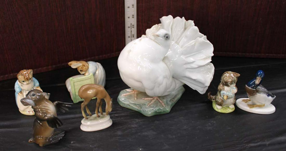 (7) Vintage animal porcelain figures: (7) Vintage animal porcelain figures , 3 Royal Alberts and 3 Rosenthals, 1 Rosenthal courting pigeon dove is as is repaired