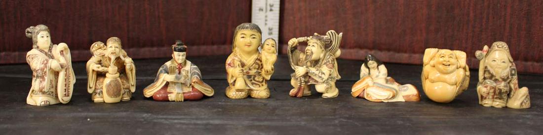 (8) Asian vintage hand carved miniature figures, some signed (1 of 2)