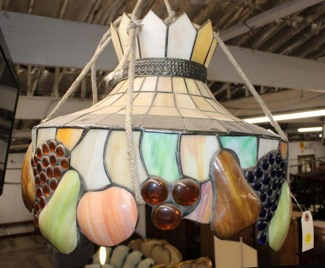 Vintage fruit stained lead glass hanging shade, no damage seen (1 of 2)