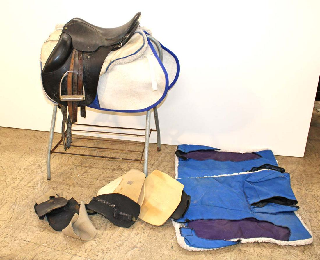 Ortho Flex 12" black leather riding saddle with accessories and stand and blanket (1 of 5)
