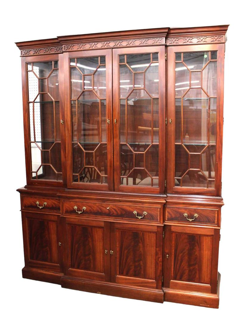 Stickley solid burl mahogany 2pc 4 door china cabinet on 3 drawer 4 door buffet base (1 of 6)