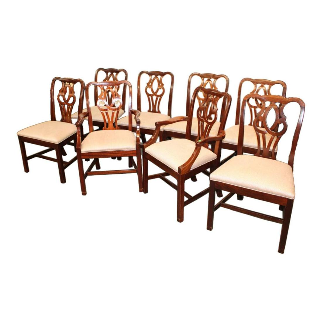 Set of 8 solid mahogany Georgian style dining room chairs attributed to Baker Furniture (1 of 5)