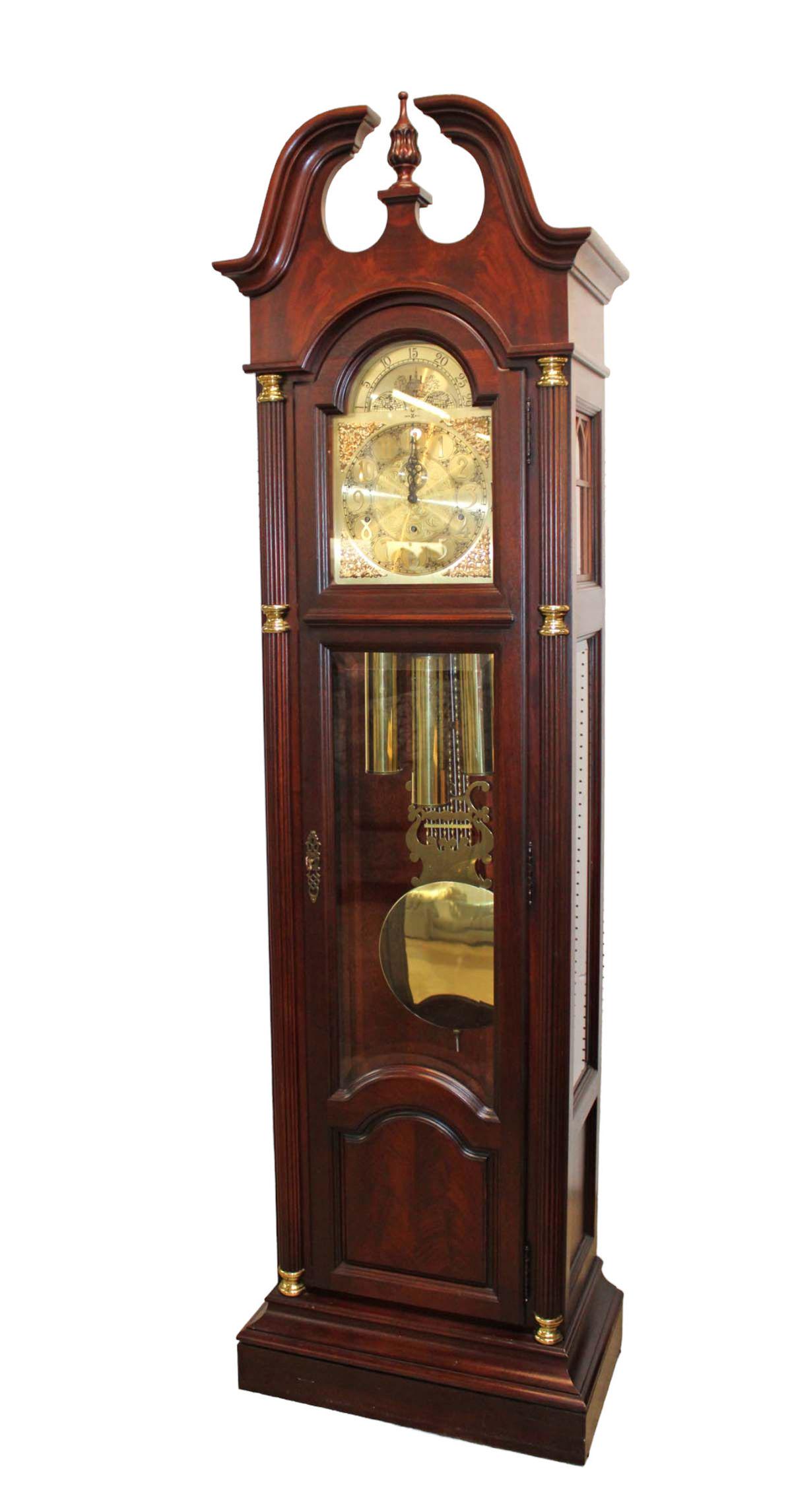 Nice Howard Miller Mahogany Case Grandfather Clock with Weights and Pendulum (1 of 12)