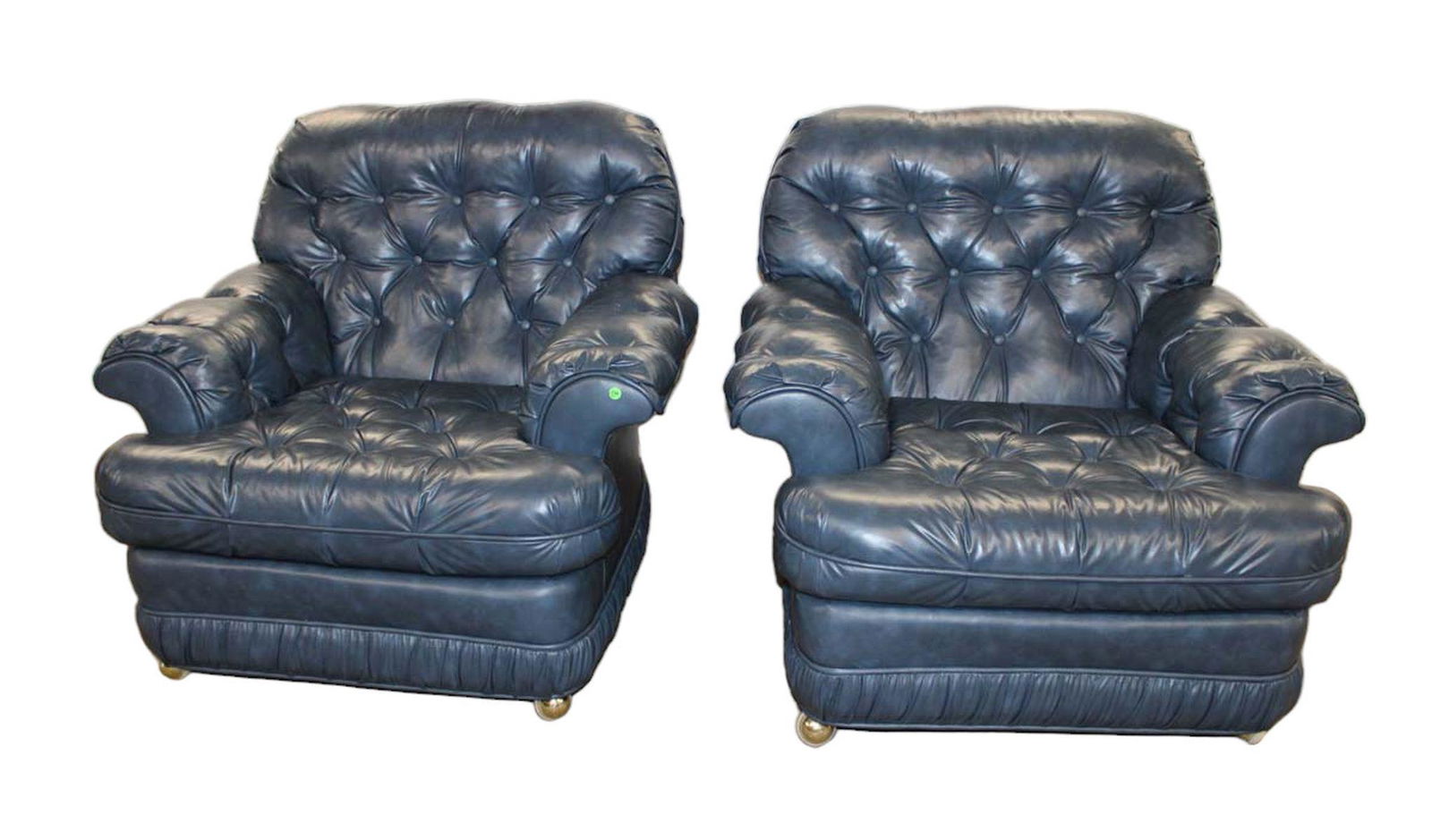 Pair of Vintage blue leather style button tuft club chairs by Bench Craft (1 of 4)
