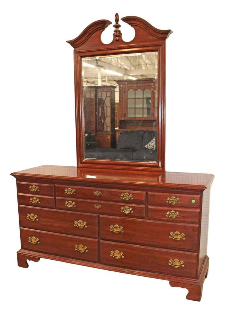 Jamestown Sterling cherry 7 drawer low chest with mirror (1 of 6)