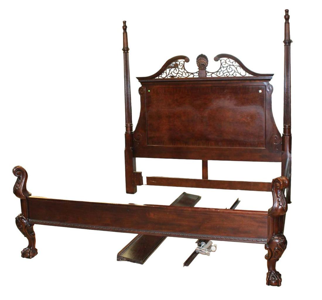 Century Furniture fancy burl mahogany king size bed with rails (1 of 7)