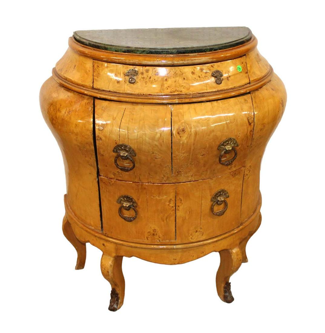 Burl walnut Demilune 3 drawer marble top chest (1 of 5)