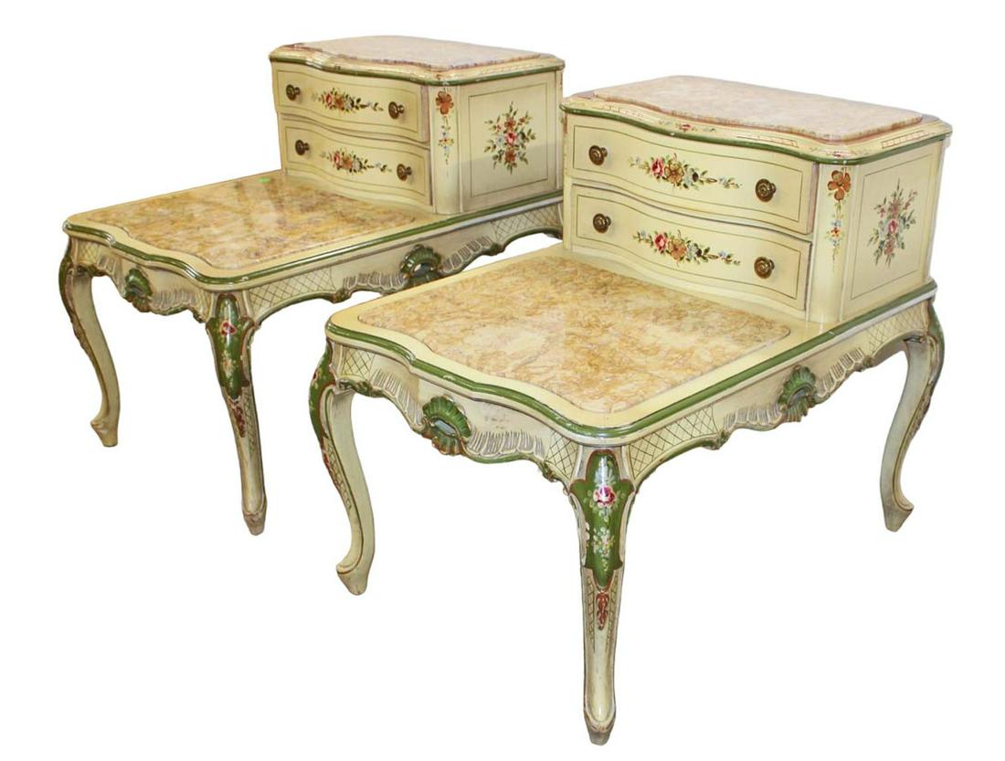 Pair of Vintage paint decorated marble top step back tables (1 of 5)