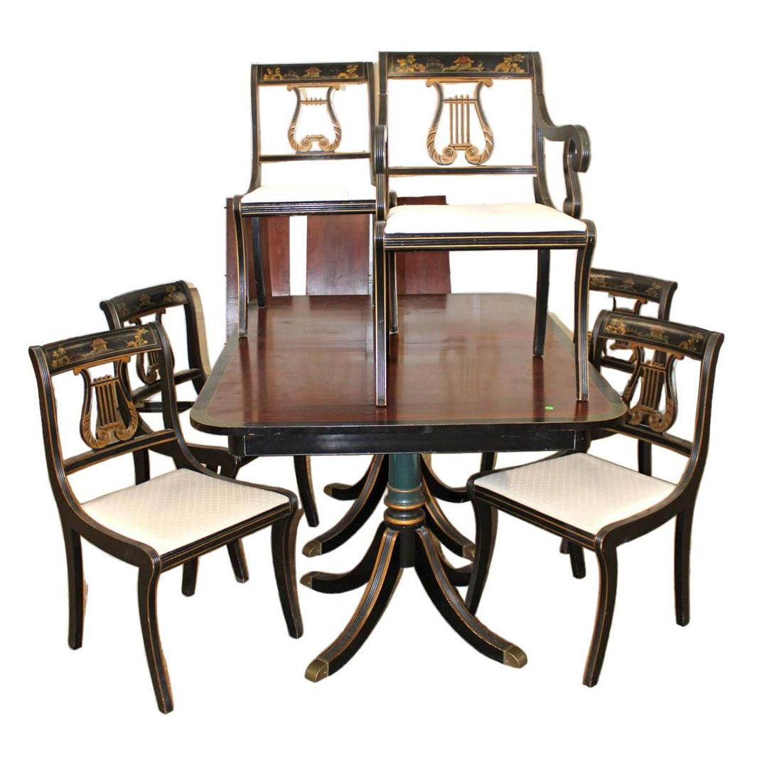 Vintage Asian decorated 7pc dining room set with 3 leaves (1 of 8)