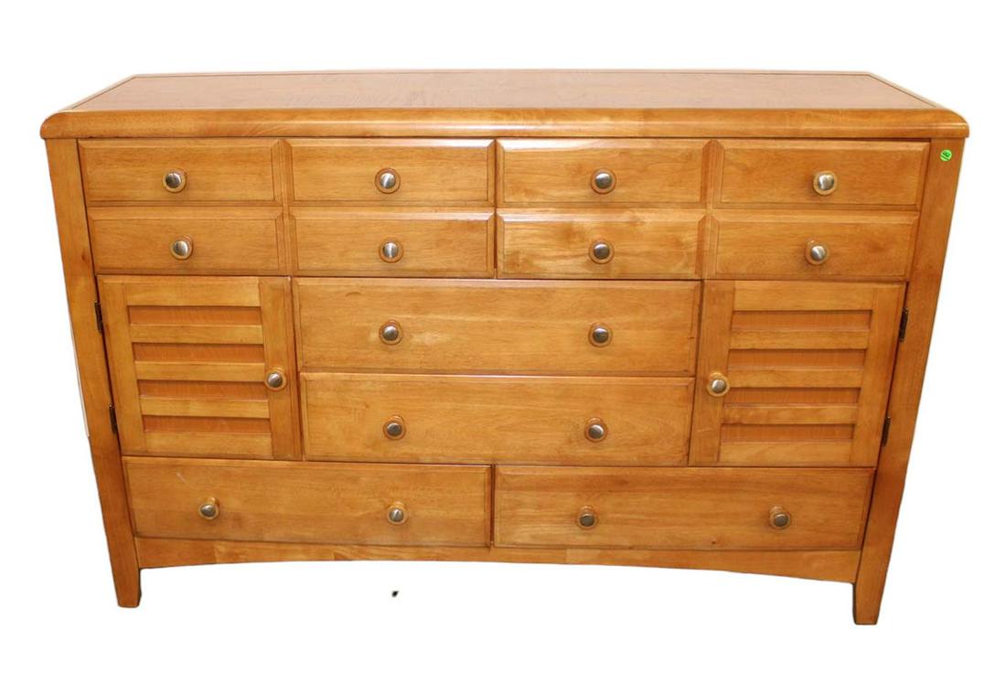 6 drawer 2 louvre door maple chest approx. 64" w x 18" d x 42" h: 6 drawer 2 louvre door maple chest approx. 64" w x 18" d x 42" h