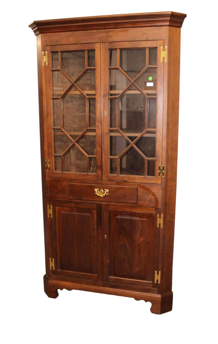 Quality Suters Reproductions Harrisburg Virginia solid walnut 1 drawer 4 door corner cabinet w/key (1 of 5)