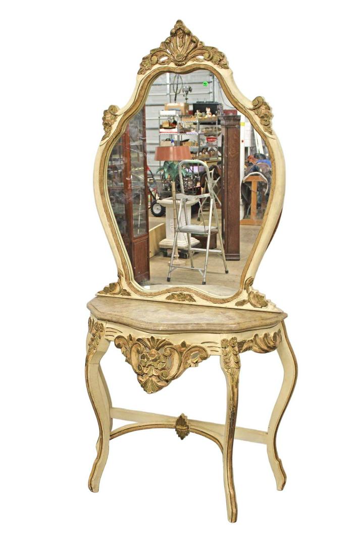 Italian style decorator cultured marble top console with mirror (1 of 6)