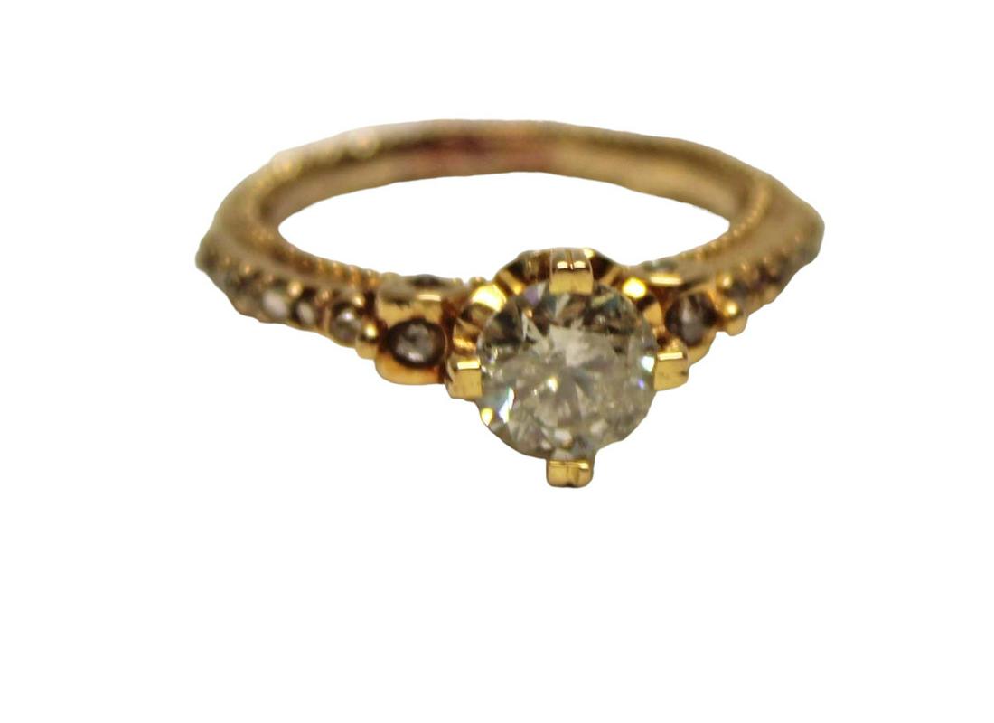 IGI certified 1.03ct diamond and .15ct accent diamonds in 14K yellow gold ring approx. size 7 (1 of 7)