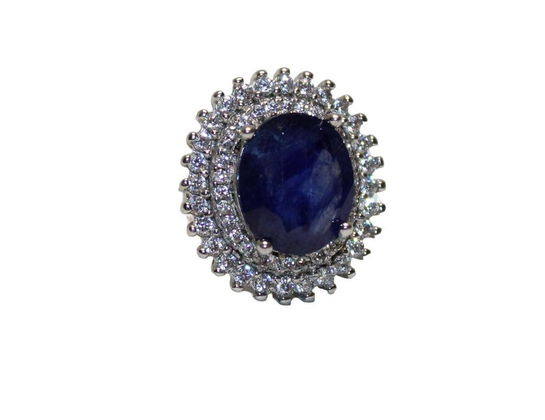 2.5ct Kanchanburl sapphire and .5ct white sapphire sterling ring approx. size 7 (1 of 5)