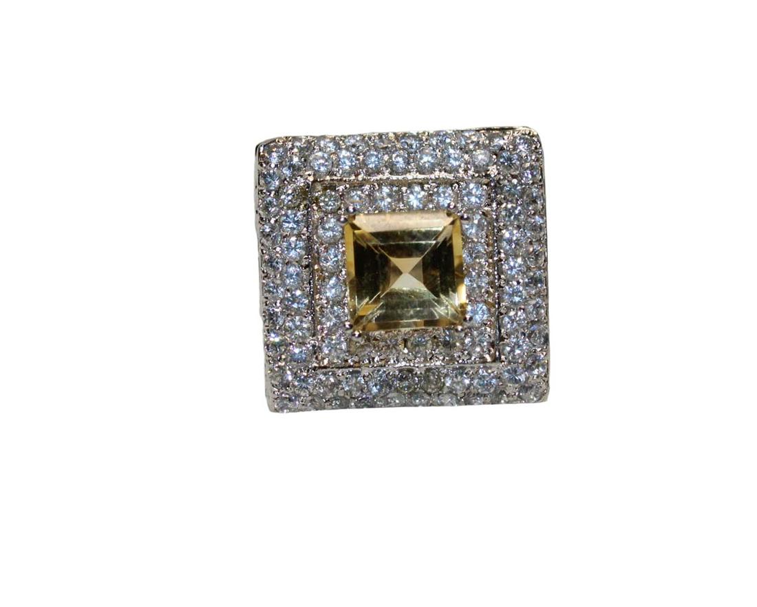 Citrine and white sapphire sterling silver ring approx. size 7.5 (1 of 6)