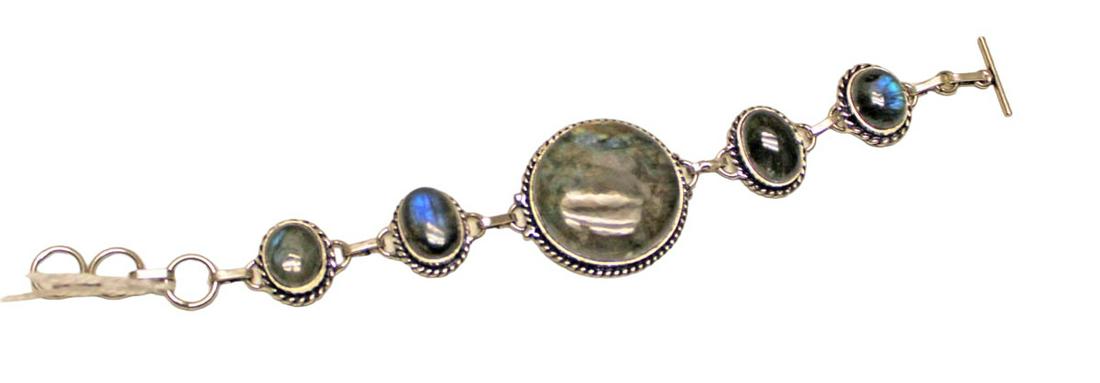 Fiery blue flash labradorite and sterling bracelet approx. size 7" (1 of 4)