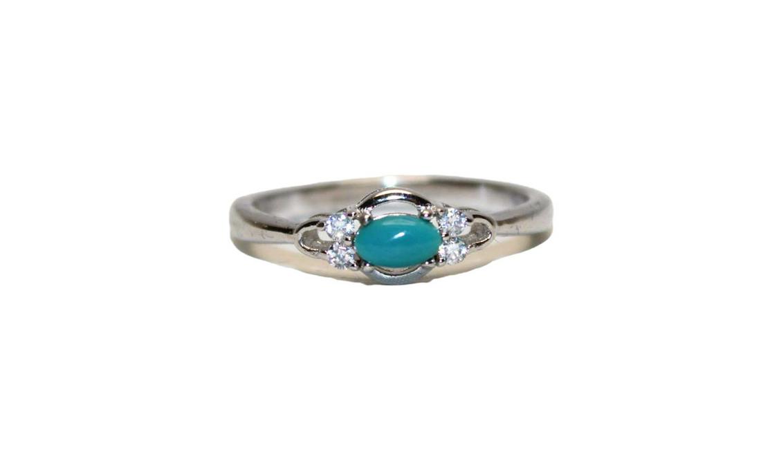 .30 turquoise and white sapphire sterling silver ring approx. size 7 (1 of 6)