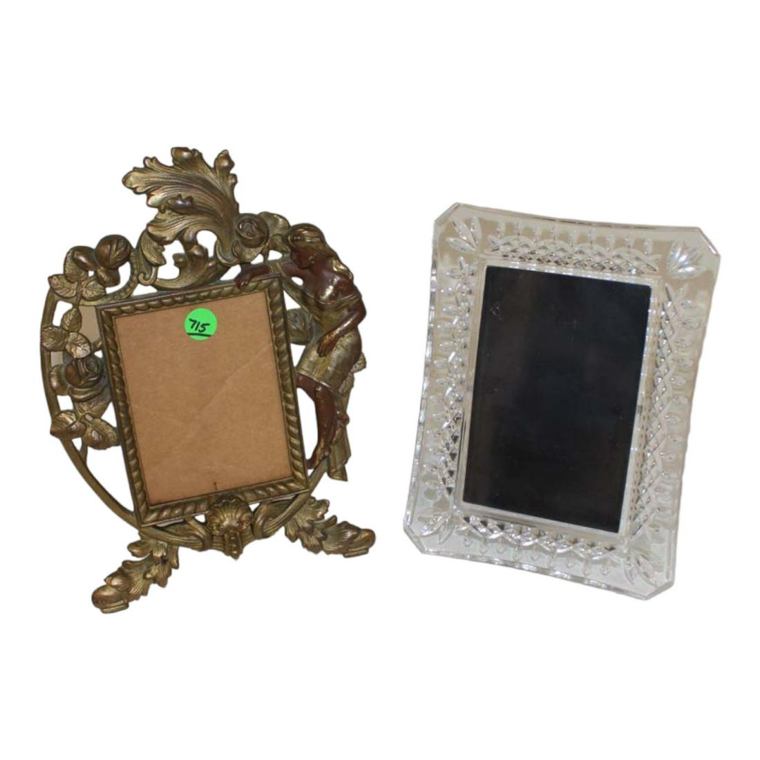 2 picture frames, (1) antique style brass (1) glass: 2 picture frames, (1) antique style brass (1) glass