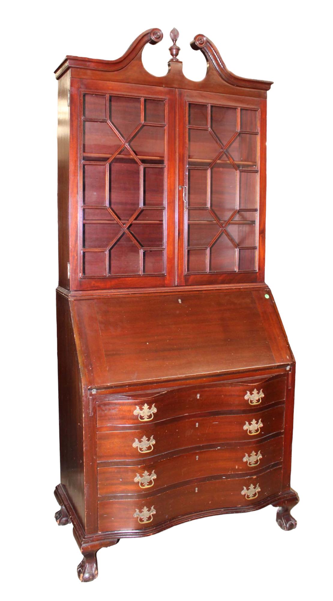 Vintage solid mahogany 2pc secretary with bookcase top (1 of 4)
