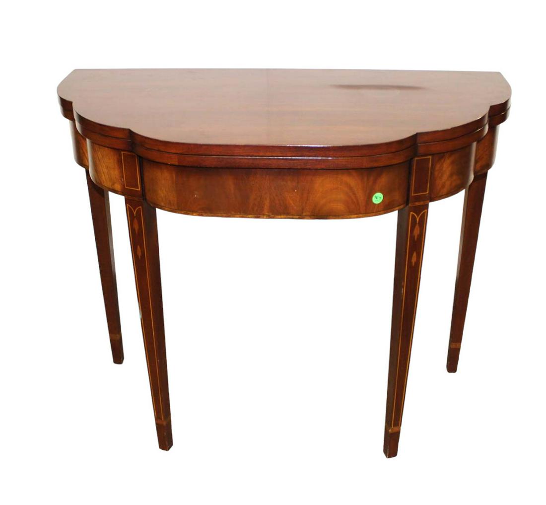 Henkel Harris burl mahogany flip top game table, has water mark on top (1 of 8)