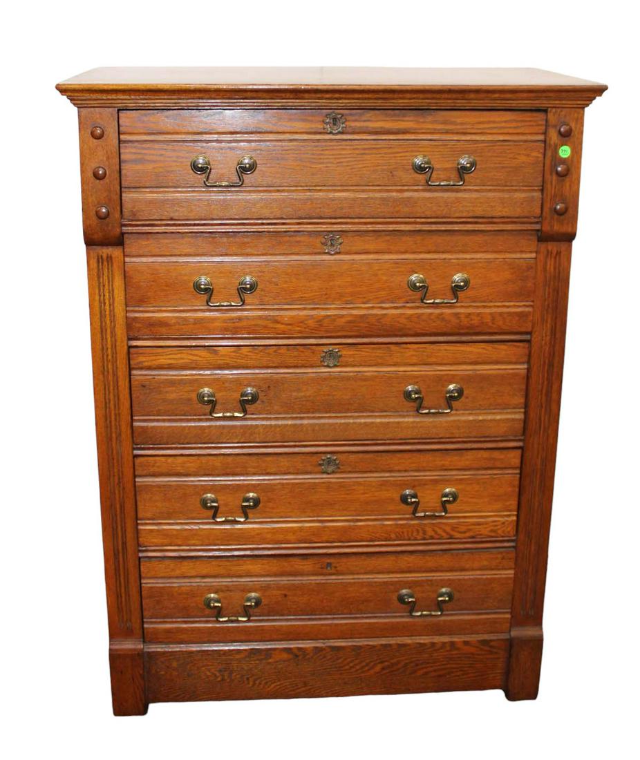 Antique oak 5 drawer high chest (1 of 6)