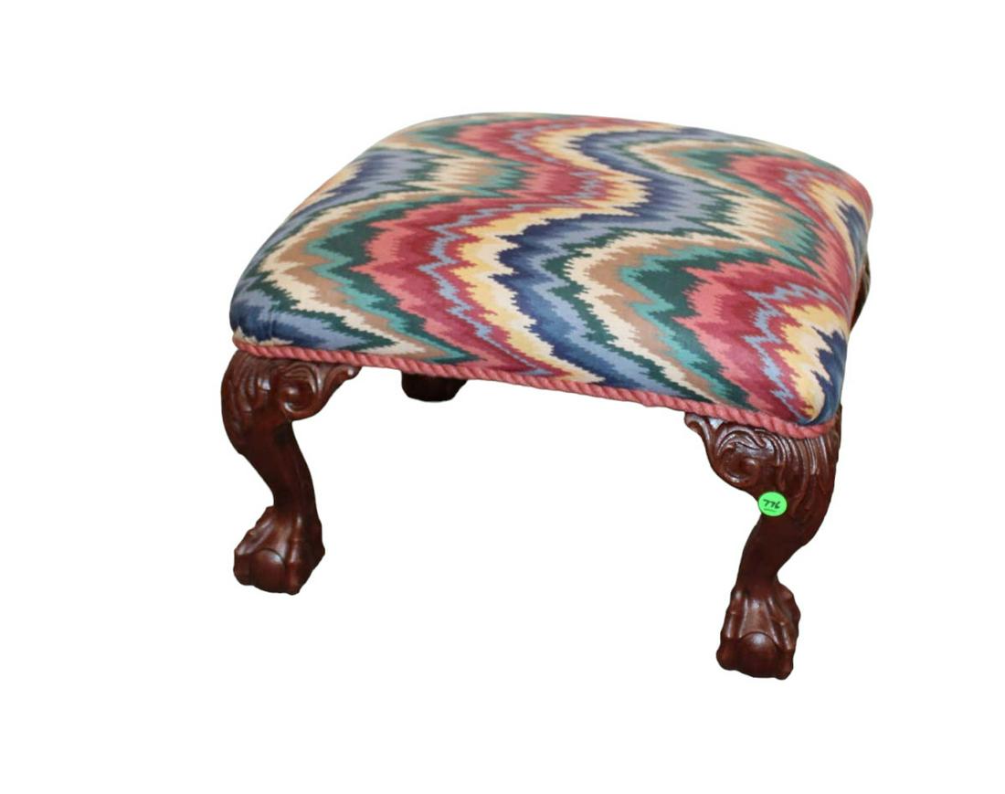 Vintage ball and claw frame footstool: Vintage ball and claw mahogany frame footstool approx. 18" w x 18" d x 12" h