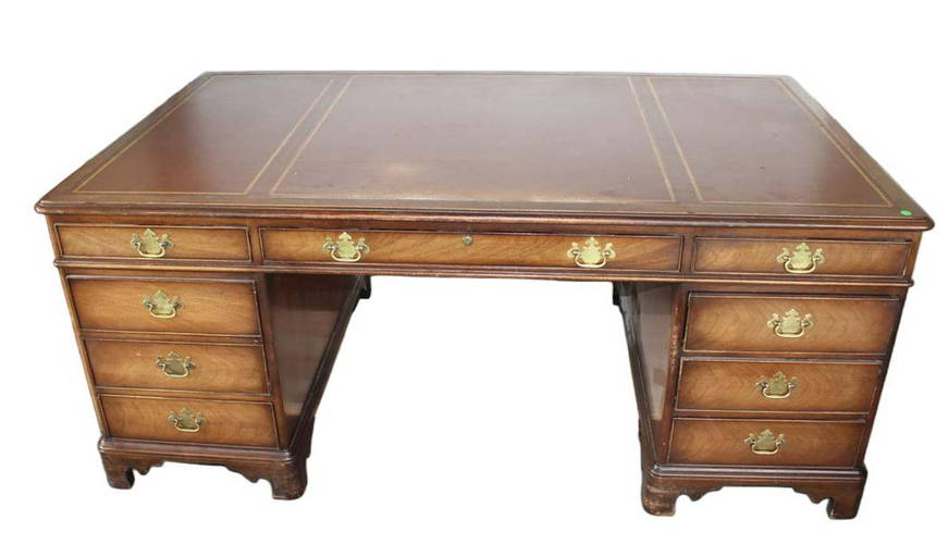 Kittinger Solid Mahogany Leather Top Partners Executive Desk