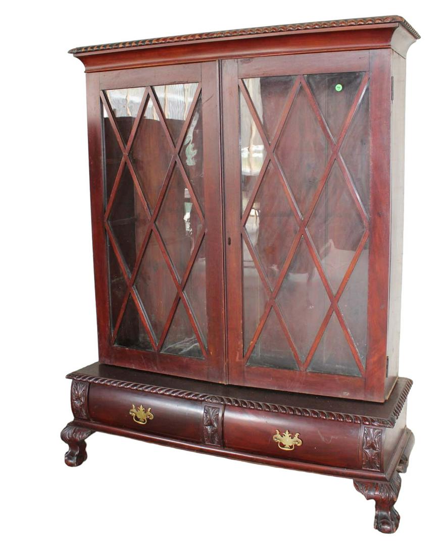 Antique 2pc mahogany 2 door 2 drawer ball and claw bookcase (1 of 5)