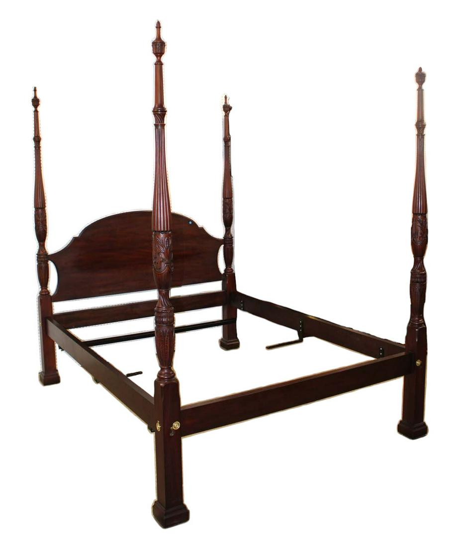 Henkel Harris solid mahogany traditional style carved and fluted queen size 4 poster bed with rails (1 of 5)