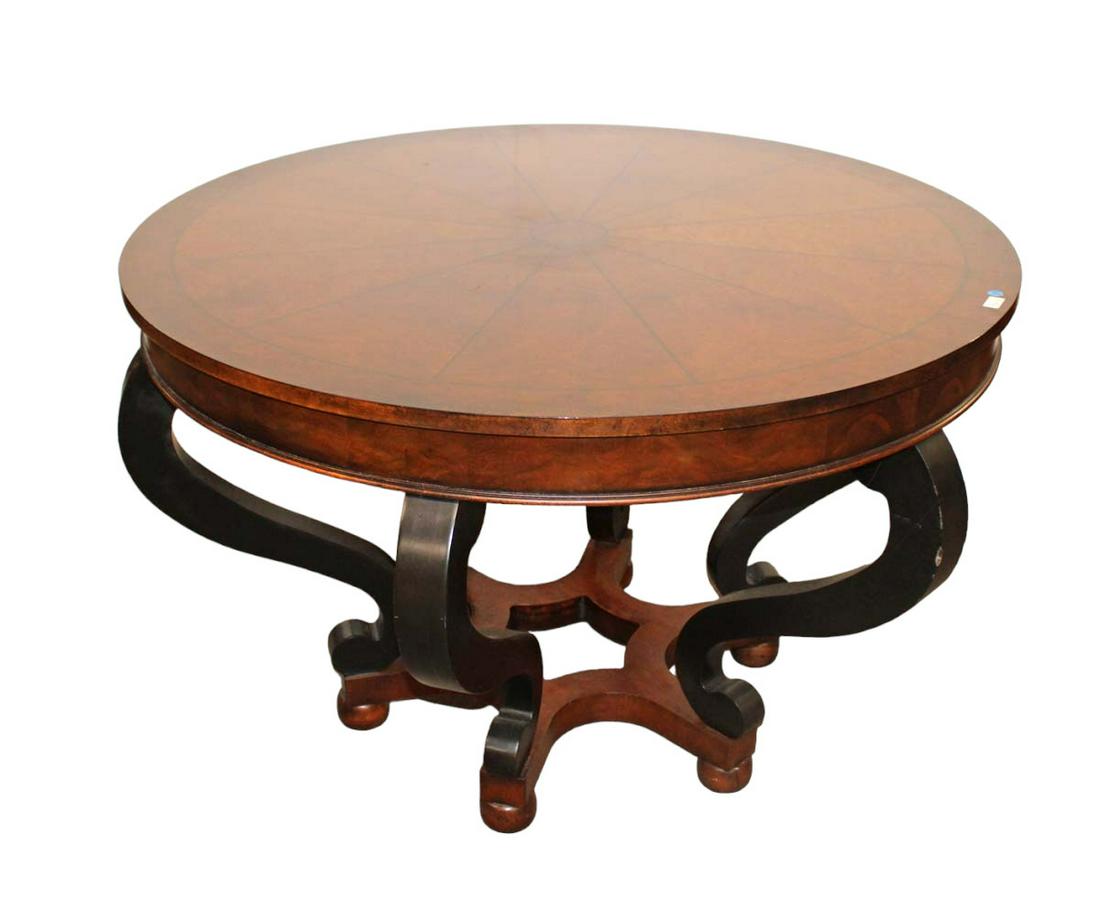 Beautiful Henredon 48" diameter center table with satin inlay and sunburst burl mahogany top (1 of 6)